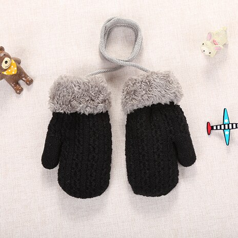 Winter Baby Jongens Meisjes Handschoenen Warme Acryl Touw Handschoenen Volledige Vinger Kids Wanten Kinderen Breien Plus Dikke Wanten 2 -4 Y: Black