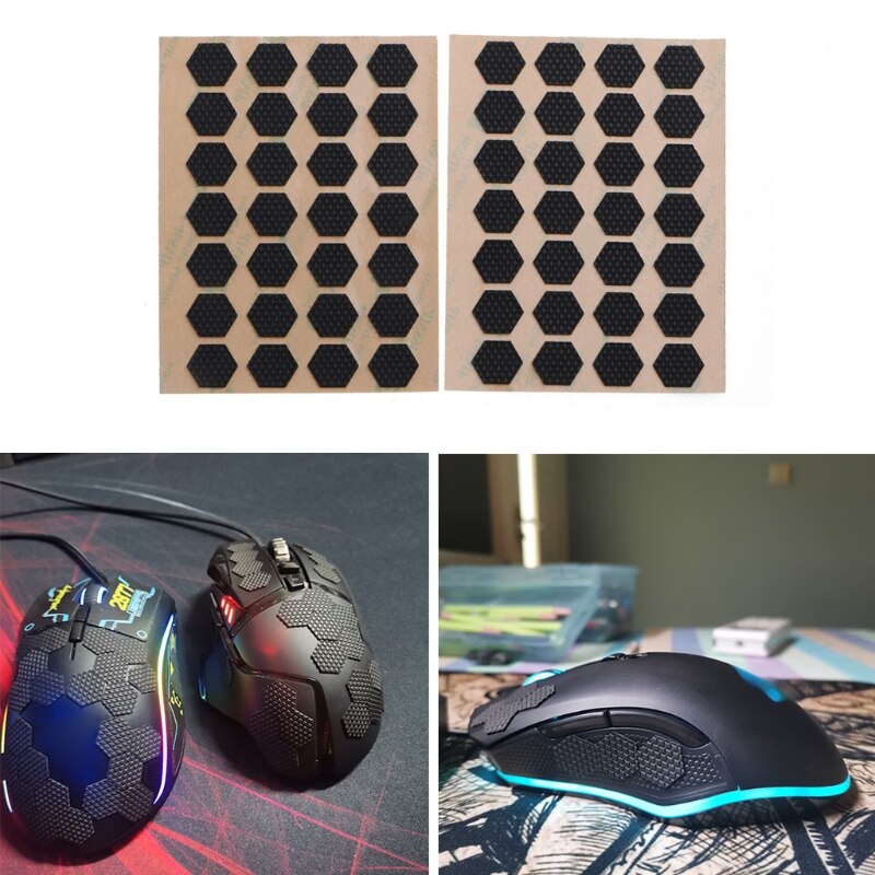 56Pcs/pack DIY Mouse Anti-Slip Grip Tape Sweat Resistant Tape Pads Mouse Side Moisture Wicking Stickers Side Grips Black