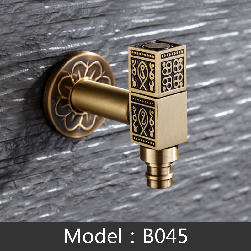 Carved Wall Mount Decorative Outdoor Garden Faucet Bibcock Brass Retro Tap Bathroom Washing Machine Mop Tap Antique WC Faucet: B045