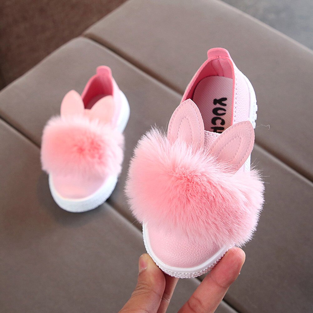 Toddler Children Kids Baby girls boots Rabbit ears Fur Sneaker Girls Cute Bunny Soft Anti-slip Shoes bottes enfant fille