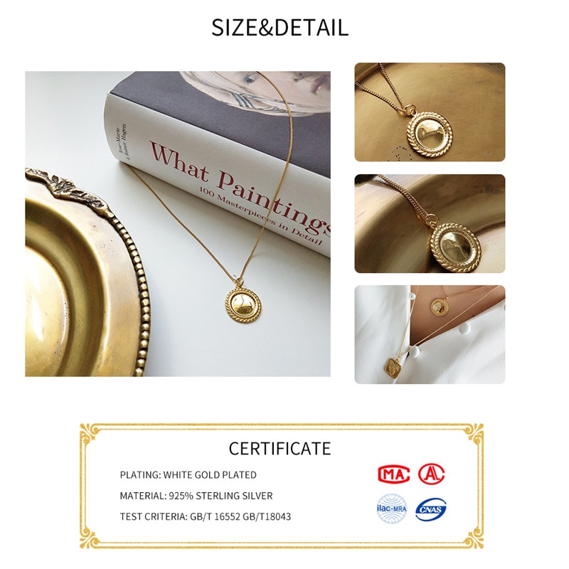 INZATT Boho Spiegel Cirkel Vierkante Rose Bloem Hanger Ketting 925 Sterling Zilveren Fijne Sieraden 45 cm of 55 cm Keten voor Vrouwen