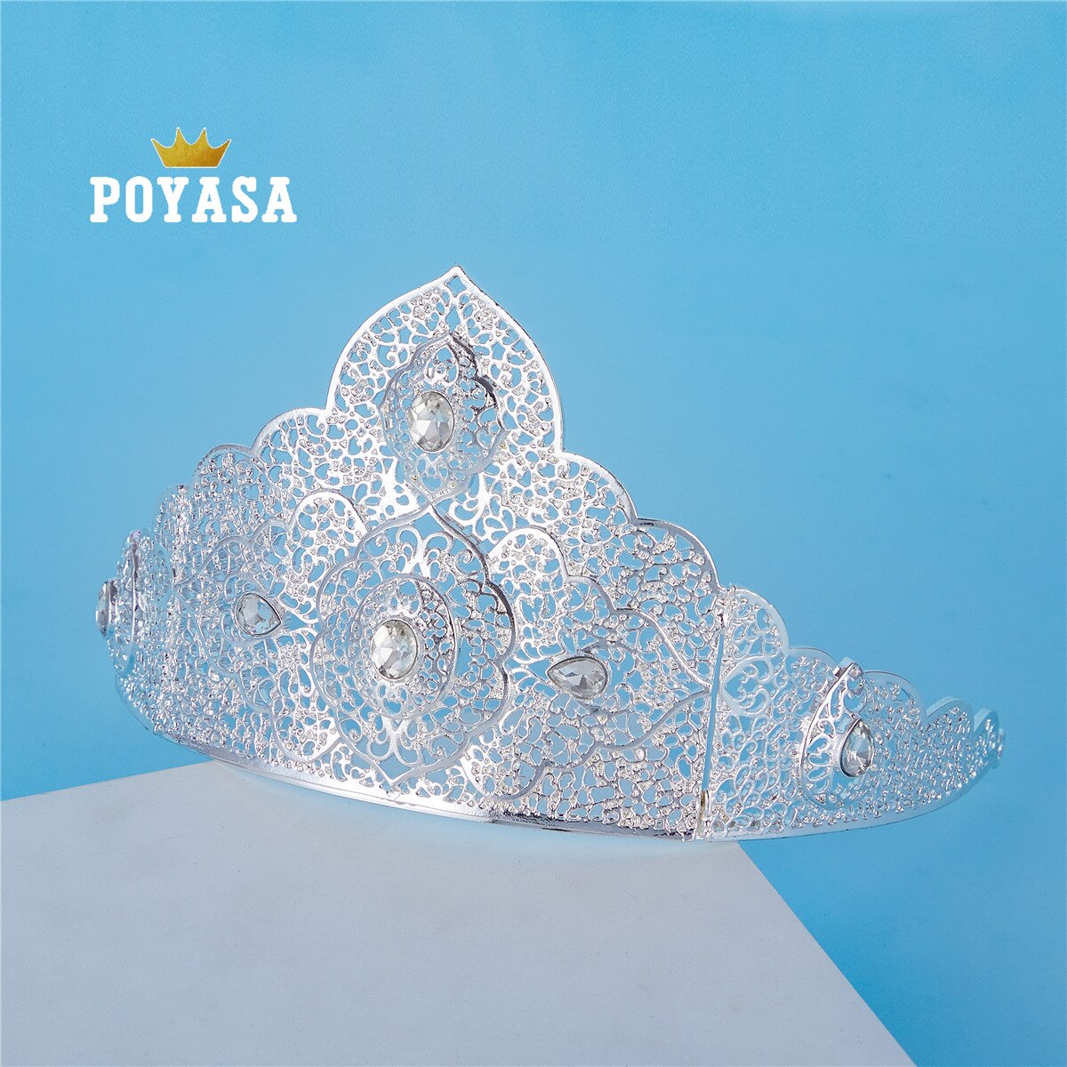 Corona nupcial de la flor del cristal de AUG para las mujeres nuevas Tiaras grandes coronas de la joyería del pelo de la boda: Plateado de plata