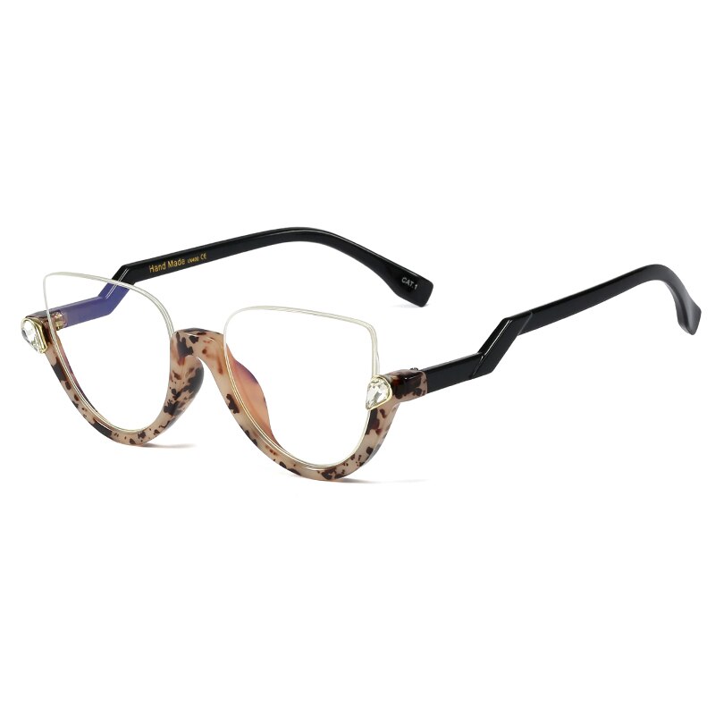 Lunettes transparentes à monture claire bleue pour femmes, demi-monture œil de chat, classique, Vintage: Flower