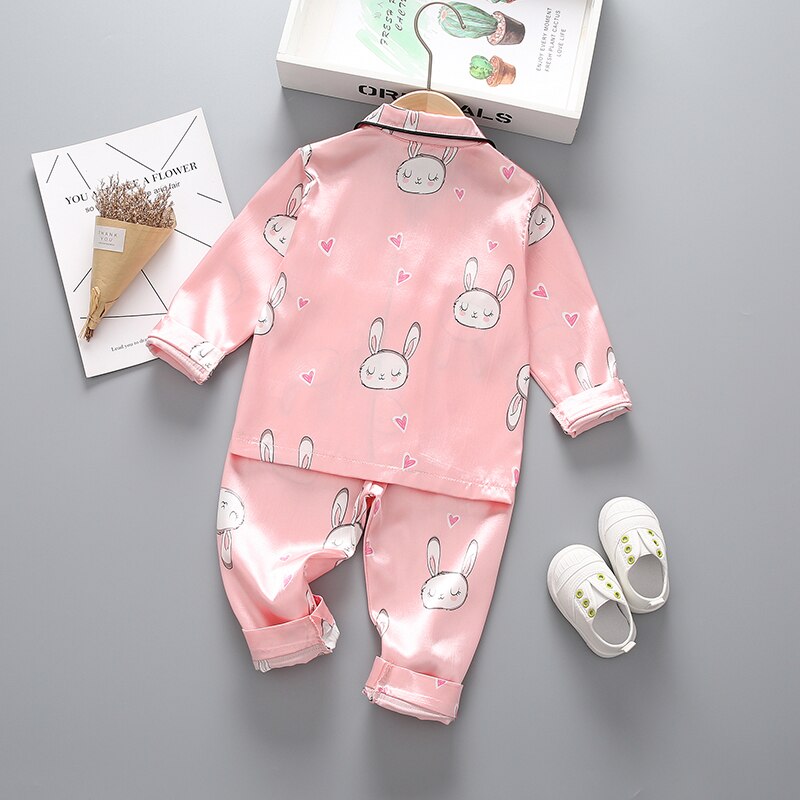 Baby slaapkleding lange mouwen top konijnenprint reverskraag thuis slaap cartoon broek trendy nauwsluitende warme jas