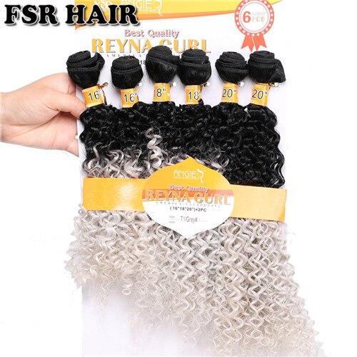 Reyna curly ombre hiusnippu mutkaiset kiharat hiukset kudos 16-20 tuumaa 6 kpl yksi setti afrokiharat synteettiset hiuspidennykset: T1- harmaa