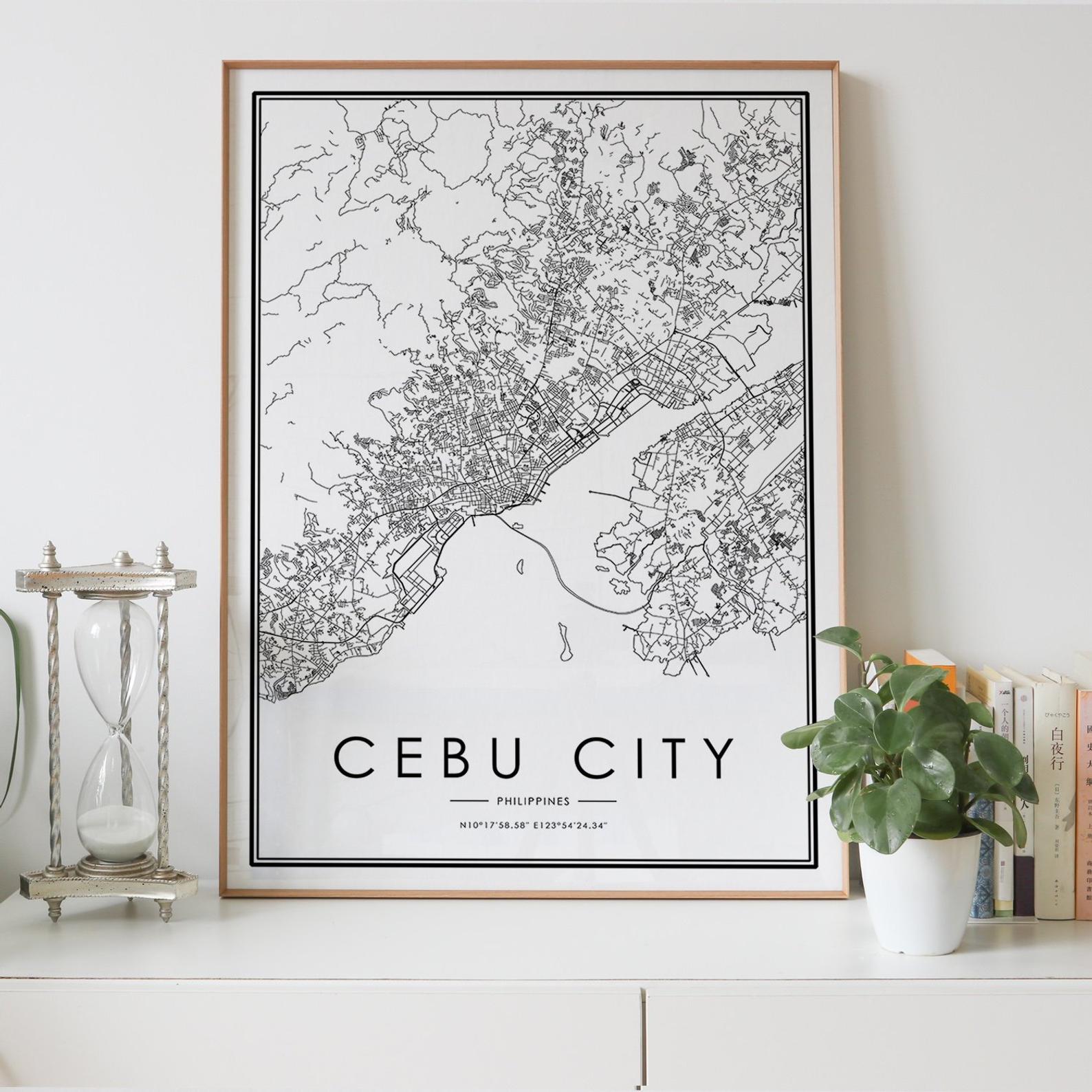 CEBU city map Nordic Living Room Decoration Canvas Poster Modern Home Decor Art Print Painting: 40x50cm No Frame