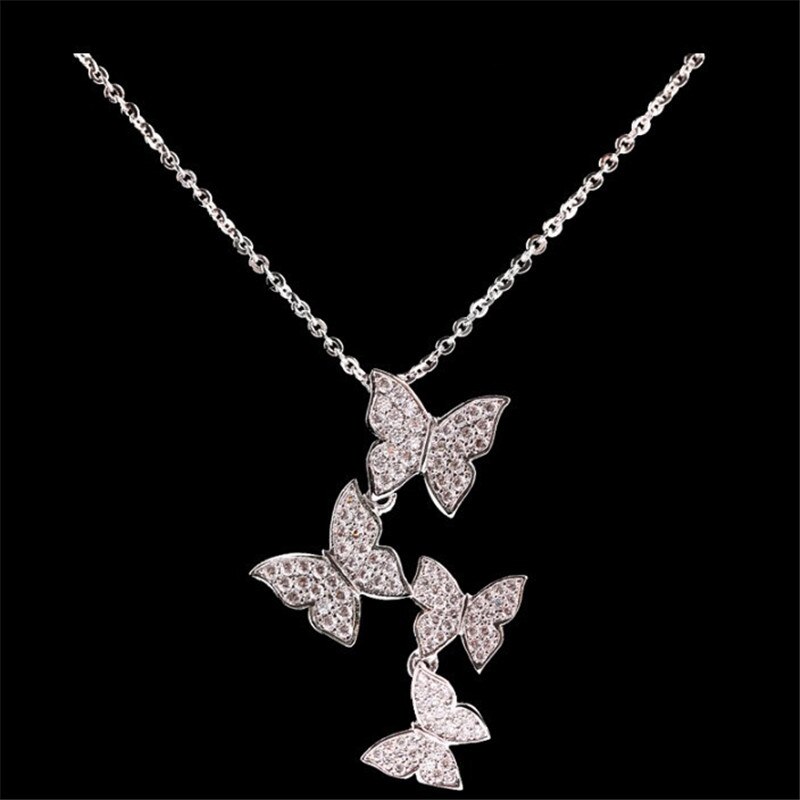 Lange Vlinder Hanger Aaa Zirkoon Cz 925 Sterling Zilveren Statement Bruiloft Hangers Met Ketting Voor Vrouwen Bridal Jewelry