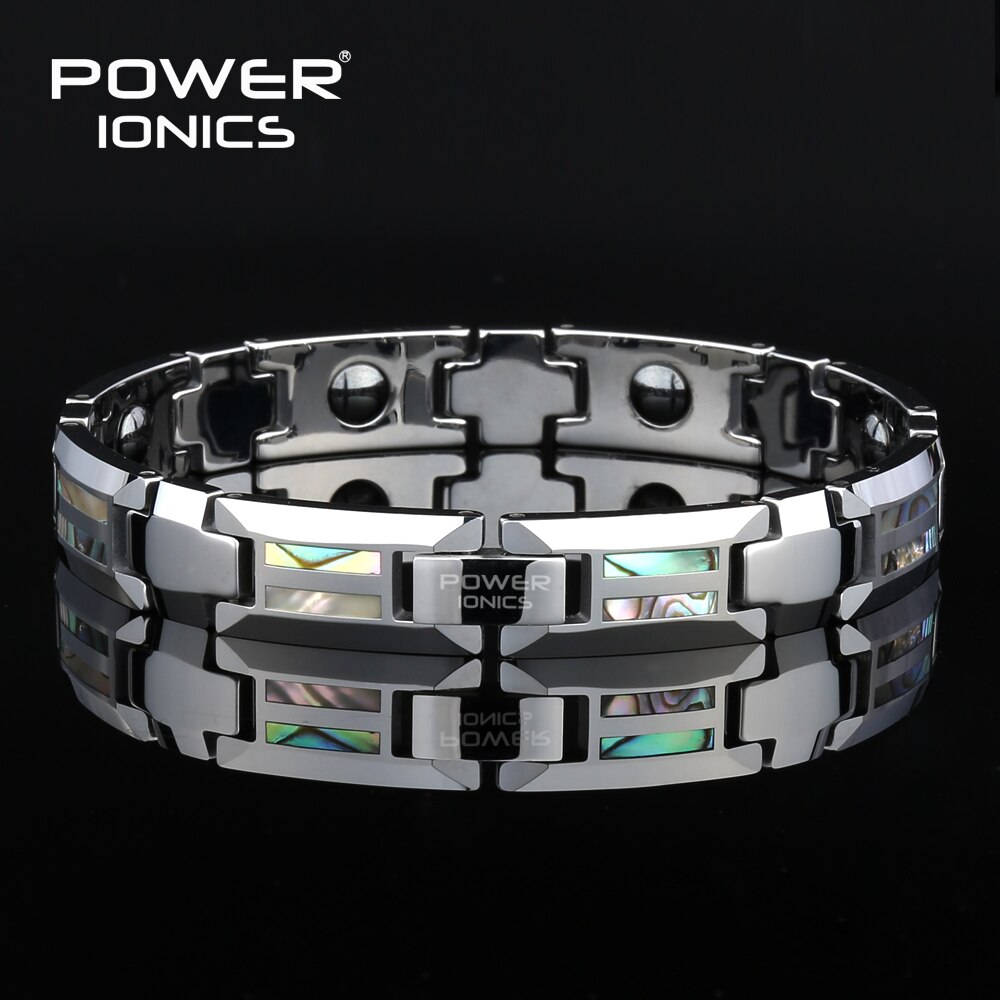 Power Ionics Magnetische Armband Mannen Luxe Natuurlijke Shell Nooit Scratch Tungsten Stalen Armbanden Voor Vrouwen Cross Sieraden