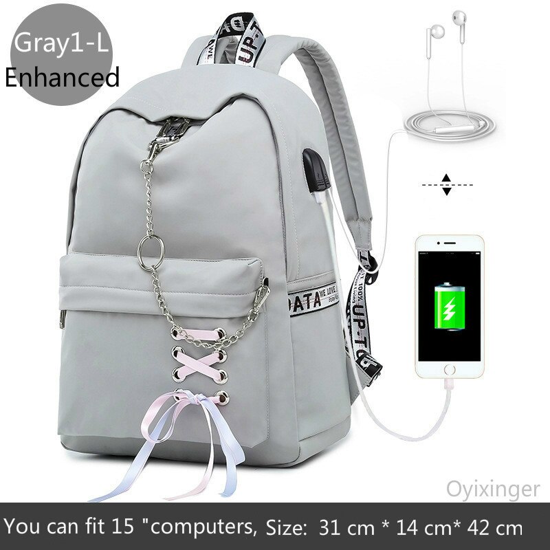 Girl Schoolbag Female Students Laptop Backpack Kids School Bags For Teenage Girls Women Gray Backpacks Mochila Escolar: Gray1-L