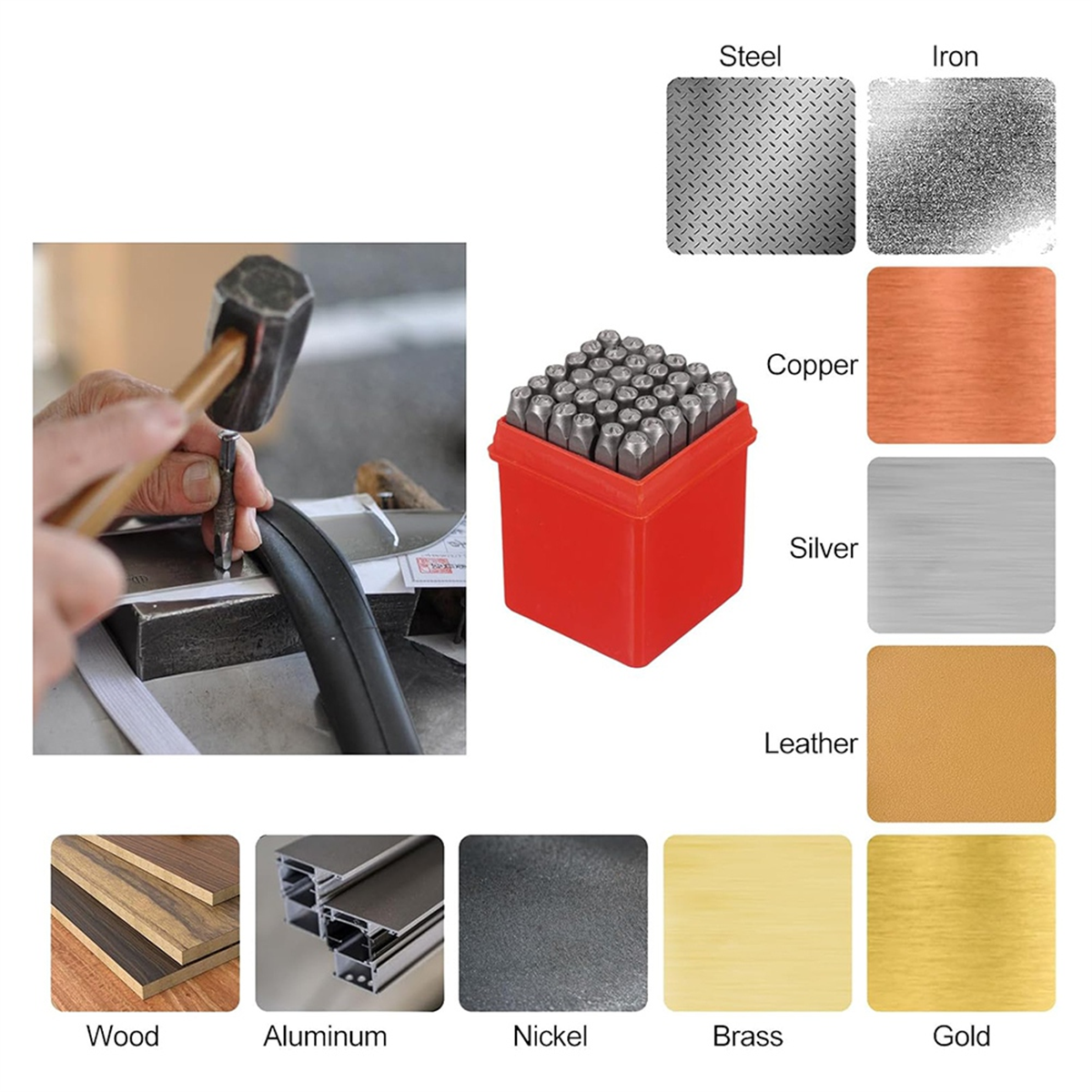 A04R-36Pcs 1/8IN (3mm) Number and Lower Case Letter Stamp Set, A-Z, & 0-9 Punch Press Tool for Metal Plastic Wood Leather
