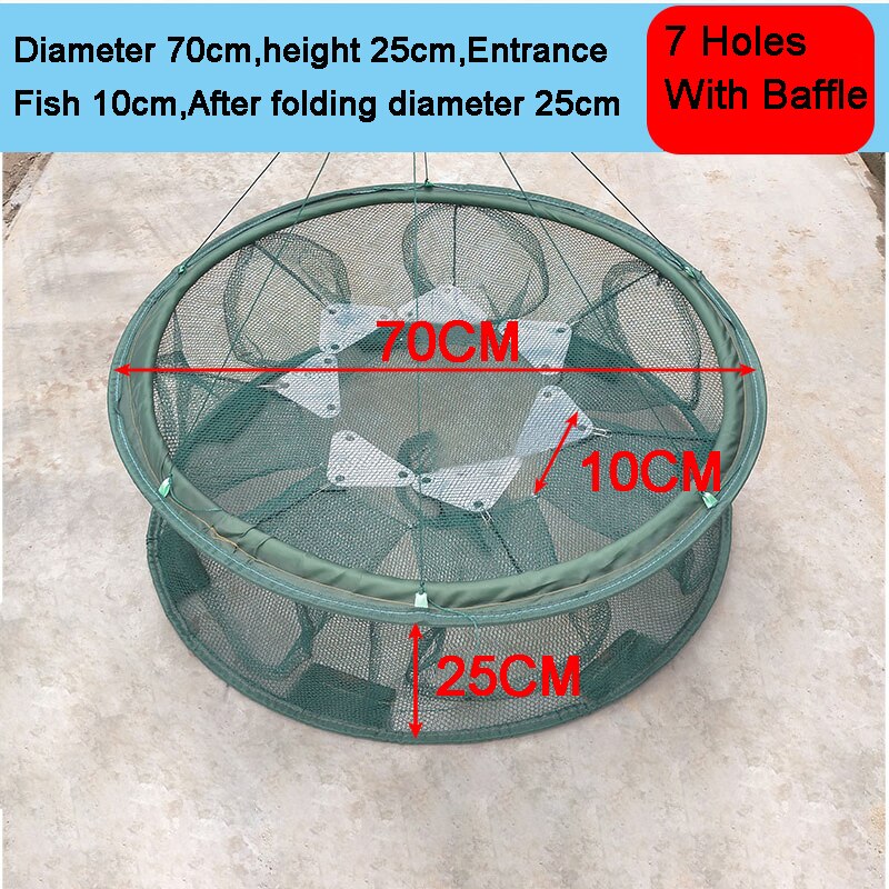Automatic Fishing Net Trap Cage Foldable Round Shape Fishing Network Shrimp Cast For Crabs Crayfish catcher Dip Fishing Cage: Type A 7 Holes