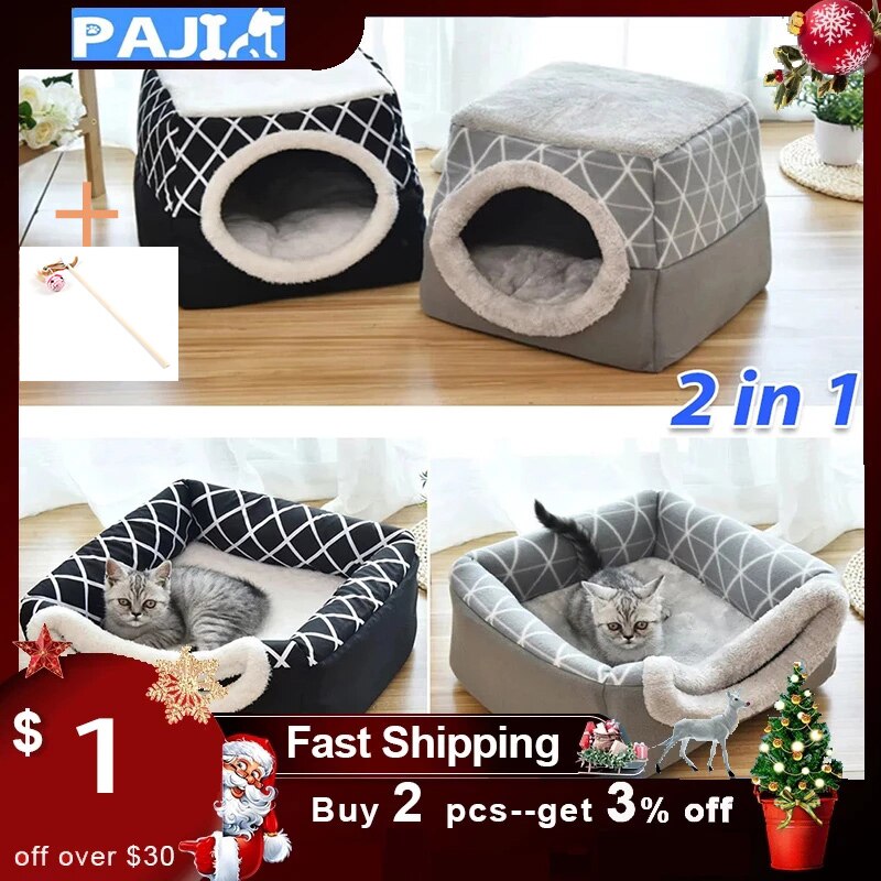 Huisdier Huis Warm Dog Bed Kennel Kat Slapen Nest Opvouwbare Pubby Mat Huis Winter Gesloten Type Bed Hol Kat Kitten tent Kat Levering