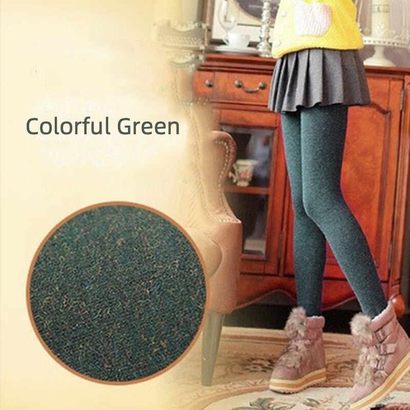 Winter Warm Women's Tights Plus Velvet Thickening Colored Seamless Tights Female Thermal Pantyhose Woman: Green Tights