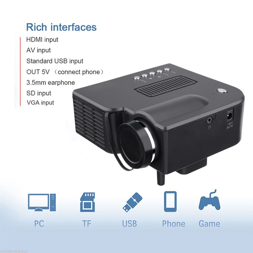 UC28 Mini proyector HD Home 1080P portátil Home Theater con cable LED proyector LCD tecnología de visualización para sistema de conferencias