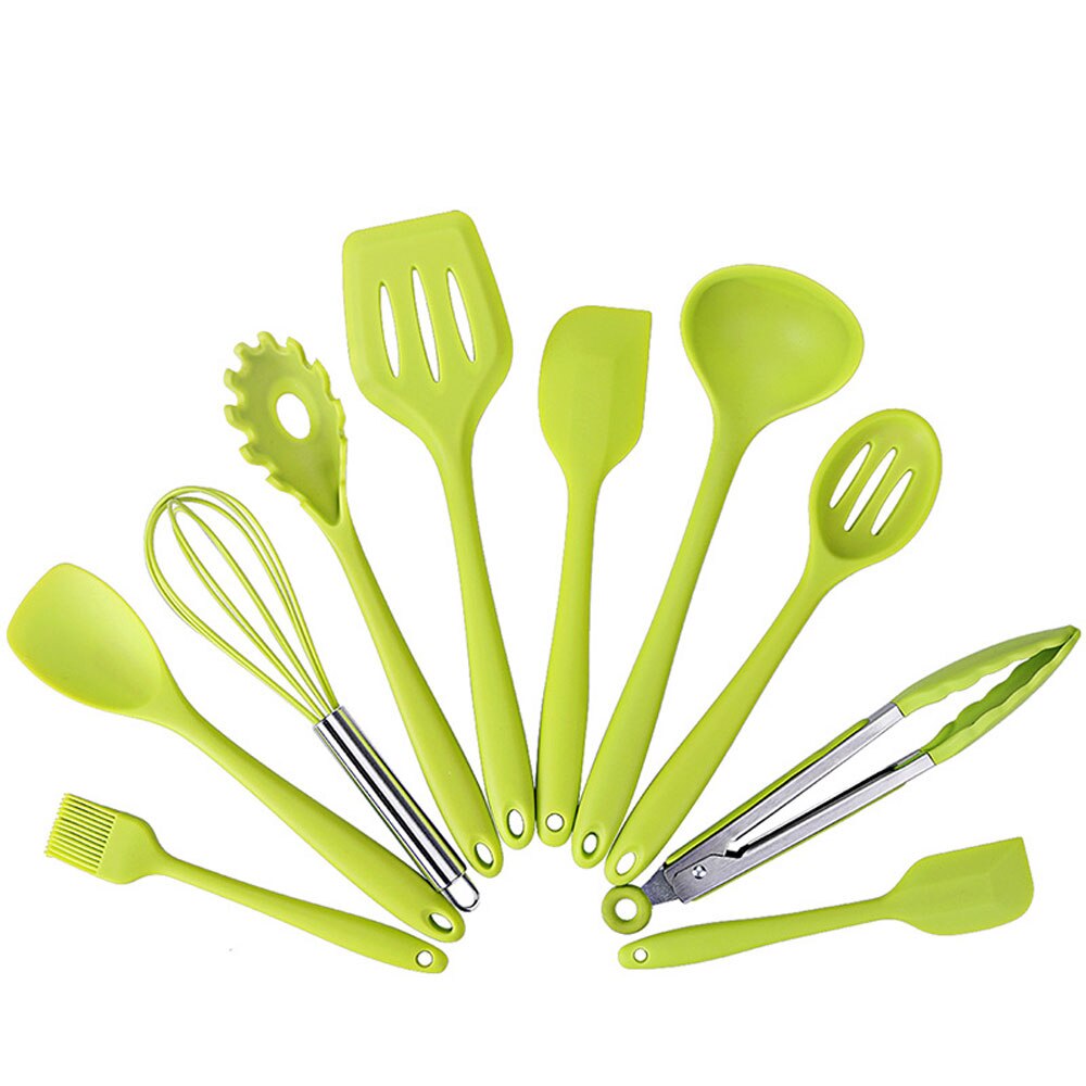 10PC Silicone Wood Turner Soup Spoon Spatula Brush Scraper Pasta Server Egg Beater Kitchen Cooking Tools Kitchenware