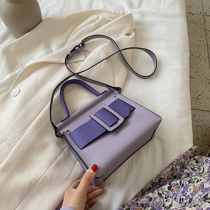 Mini sac fourre-tout en couleurs contrastées pour femmes, sacoche à bandoulière pour voyage, en cuir PU de bonne ,: 19 CM Light Purple