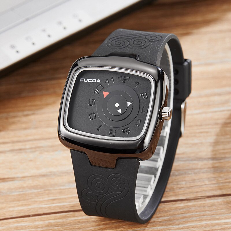 Draaitafel Mannen Horloge Koreaans Zwart Wit Vierkant Quartz Heren Polshorloge Mannelijke Creatieve Rubberen Band Horloges Logio Masculino: Rose