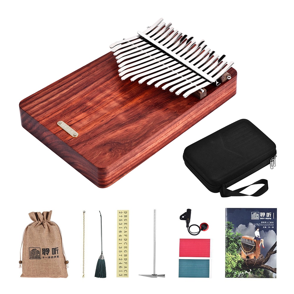 LingTing Kalimba 17 Touches LT-K17A - Piano à Pouce En Palissandre Africain, Tonalité C, Avec Accessoires Complets
