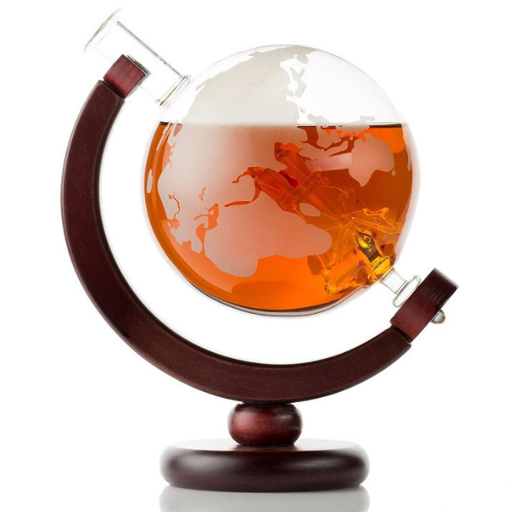 Decantador con de globo grabado, 850ml, para vino y whisky, con marco de madera, para Bar en casa, SLC88