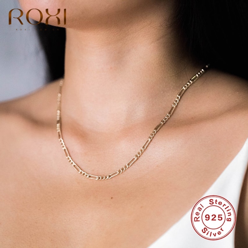 ROXI Classic Chain Clavicle Necklaces for Women Choker Gold/Silver Necklace Fine Jewellery Chains Sterling Silver 925 Collares