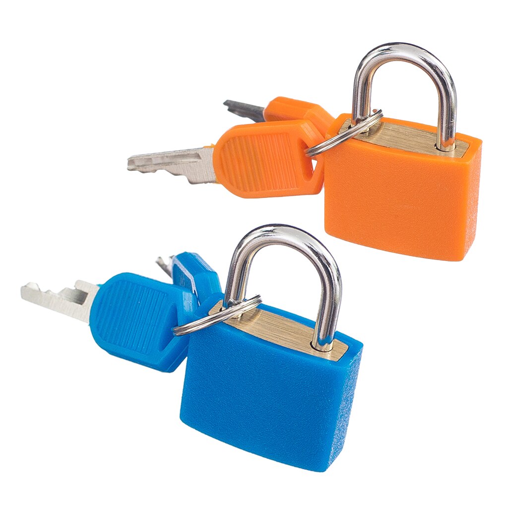 2 Kleine Hangslot Set Met Sleutels (2 Pairs) bagage Koffer Reistas Mini Lock Accessoire Kit Massief Messing Blauw &amp; Oranje