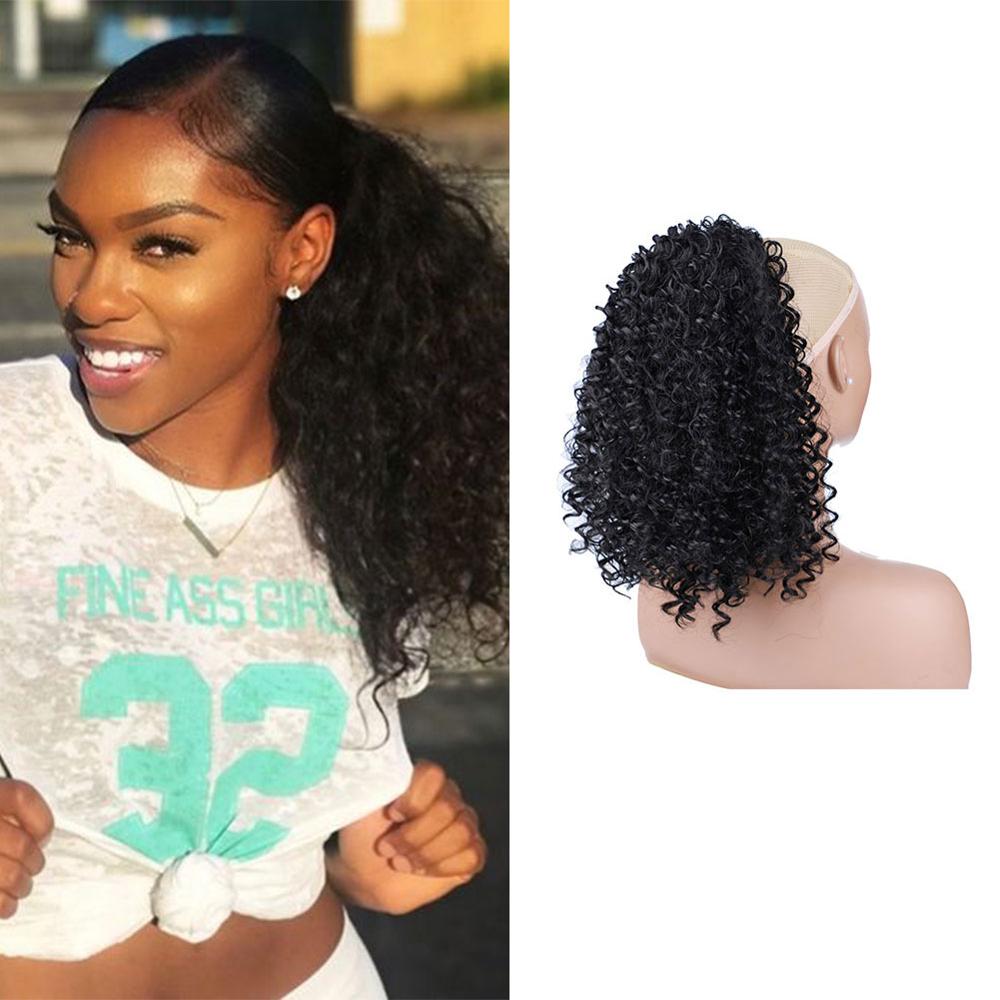 Blice Trekkoord Paardenstaart Afro Kinky Krullend Haarstukje Met Twee Plastic Kammen Natuurlijke Zwarte Synthetische Hair Extensions 20Inch