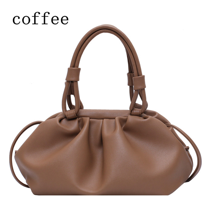 Novo estilo de moda nuvem-envolto couro macio madame pequena bolsa de ombro único slant dumpling saco bolsa dia embraiagens sacos: Café