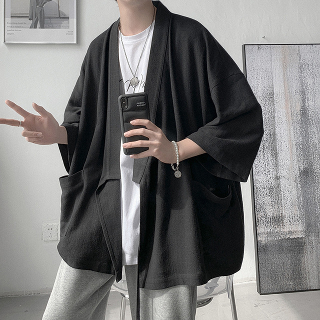 Mannen Kimono Vest Japanse Stijl Samurai Vintage Effen Kleur Losse Dunne Leisure Katoen Linnen Haori Tops Streetwear: Color2 / L