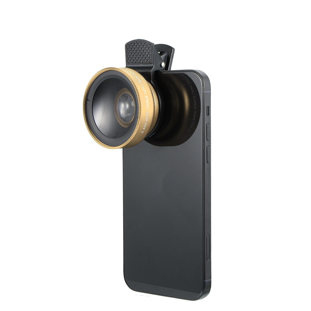 Lente gran angular 2 en 1 0.45X, funda de Teléfono Universal Macro para IPhone 12 11 Pro Max XS XR X 8 7 6 6S Plus SE: gold