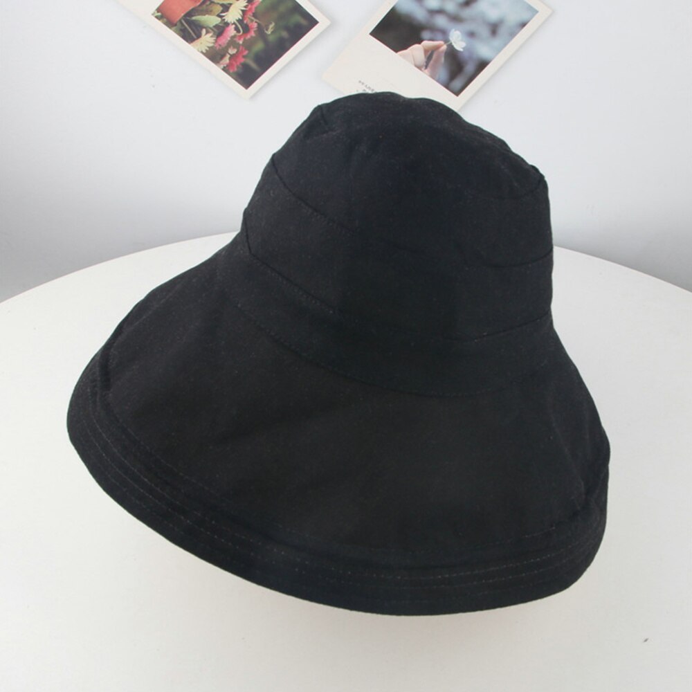 1pc bred kappe hætte sommer sol hat foldbar hat sommer hat solbeskyttelse hat spand hat til piger: Sort