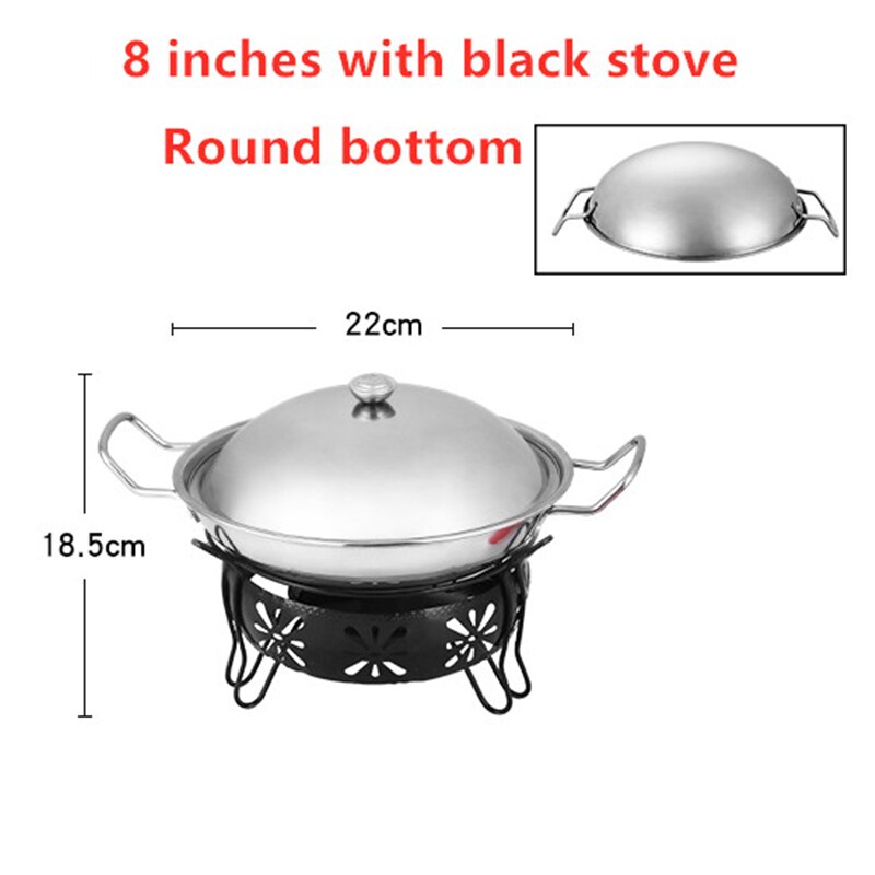 Outdoor lamp solid liquid restaurant tableware stainless steel portable furnace hotpot pots cooking Alcohol stove small pot: 8 inches with black