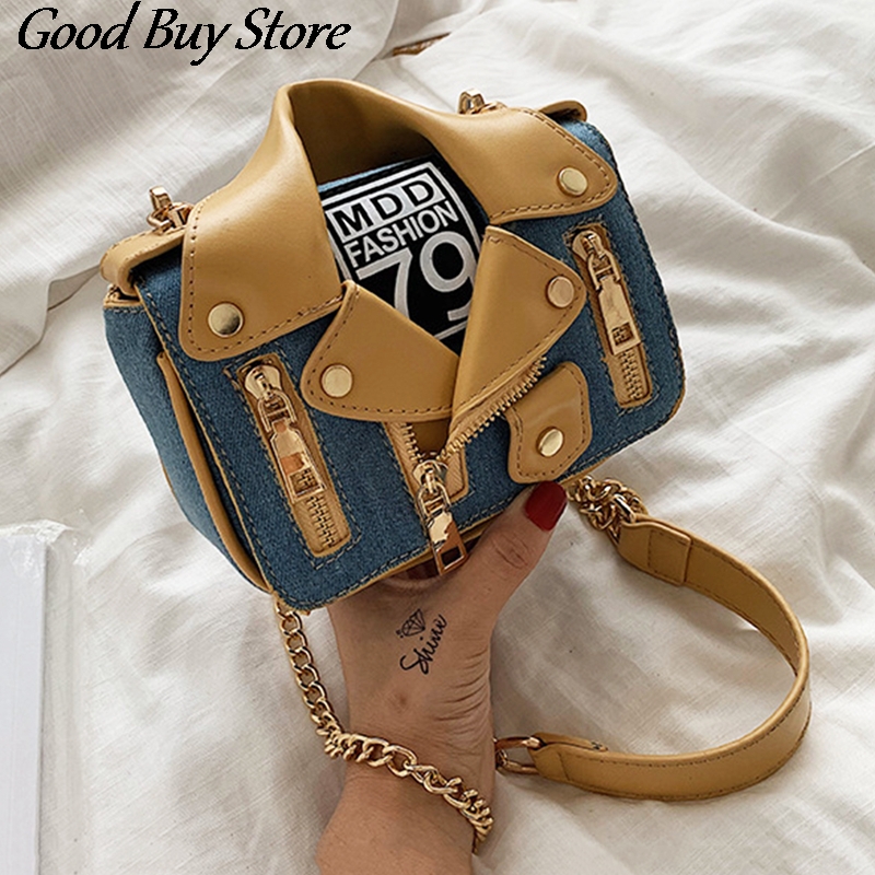 Borse a forma di giacca europea moto abbigliamento donna borse a tracolla borsa a tracolla Steampunk catene dorate borsa in pelle PU