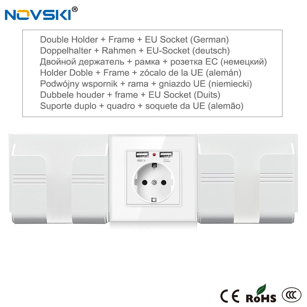 Novski розетка usb vägguttag mobiltelefonhållare, smartphone usb-laddningsställ hållare android ios telefon 12 hållare: Glaspanel tyska 2