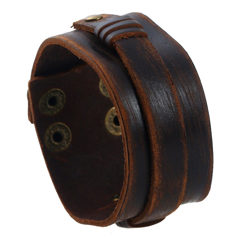 Pulseras de cuero marrón Vintage Punk para hombre y mujer, pulsera de doble capa, brazalete Ancho ajustable, joyería