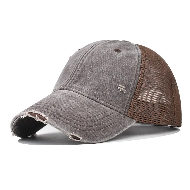 Gorra de béisbol lavada de malla de algodón transpirable para hombre y mujer, gorra de tabla ligera rasgada antigua, sombrero Vintage de primavera y verano: Verde militar