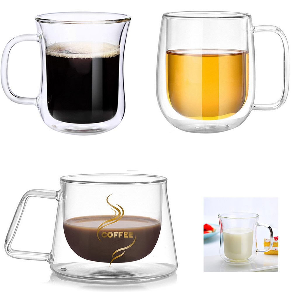 Dubbele Koffie Mokken Met het Handvat Mokken Drinken Thermische Geïsoleerde Dubbele Wand Glas Thee Cup Drinkware Melk