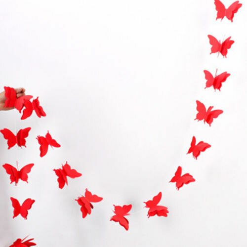 2.7M 3D Paper Garland Butterfly Banner kids Baby Shower Butterfly Bunting for Valentine's Day Wedding Birthday Party Decoration: Red