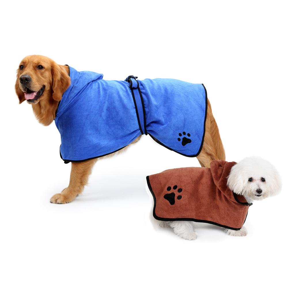 Hooded Pet Dog Bath Towels Dog Bathrobe Super Absorbent Quick-Drying Pet Drying Towel Microfiber Cat Bath Towel Pet Cloak Blue