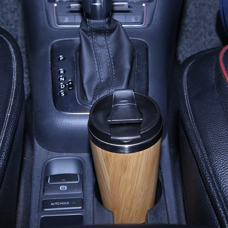 UPORS 450ML Natural Bamboo Travel Mug with Lid Stainless Steel Coffee Cup Tumbler Bottles Beer Coffee Mug Tea Cup