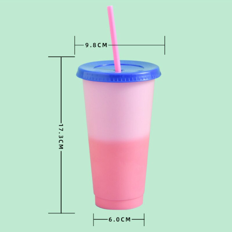1PC Color-changing Straw Cup 600-700ml Cup Summer Cold Water Magical Cup PP Coffee Mug Party Outdoor Drinkware: 1PC-Pink