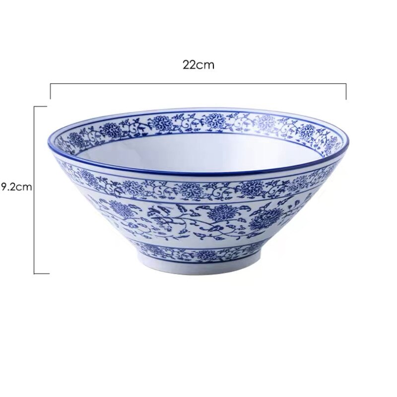 Blue and White Porcelain Hat Soup Bowl Ceramic Chinese Tableware Household Ramen Bowl Restaurant Large Instant Noodle Bowl: 8.6 inch