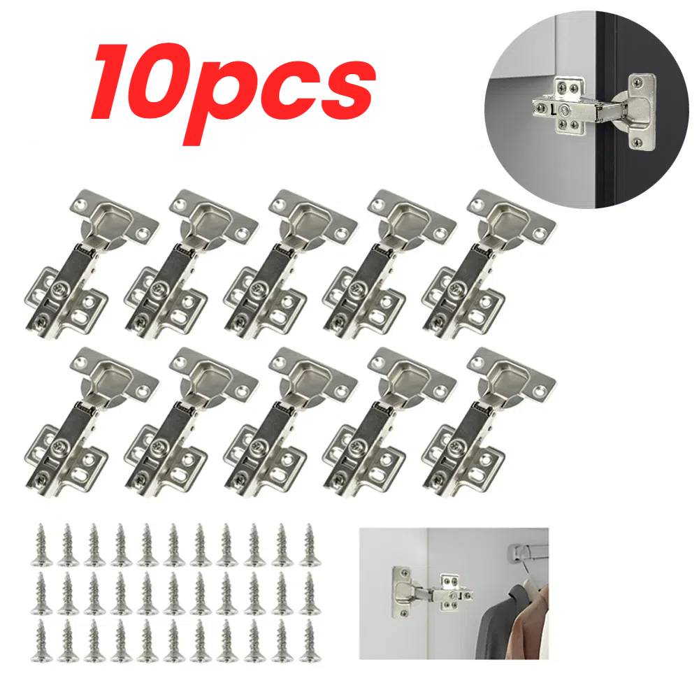 10 stk. heldekkende hengsler med myk lukking, skjulte hengsler i stål for møbler, kjøkkenskapdørhengsler med skruer: Hvit