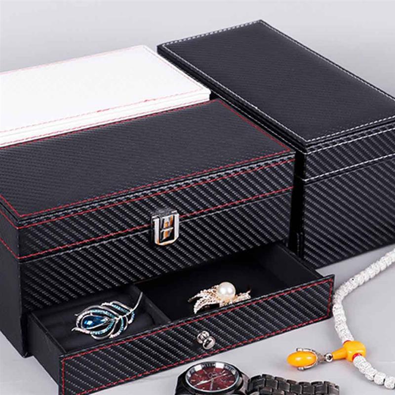 4-bit Box Watch Display Stand Double Drawer Jewelry Container Necklace Ring Storage Box Black