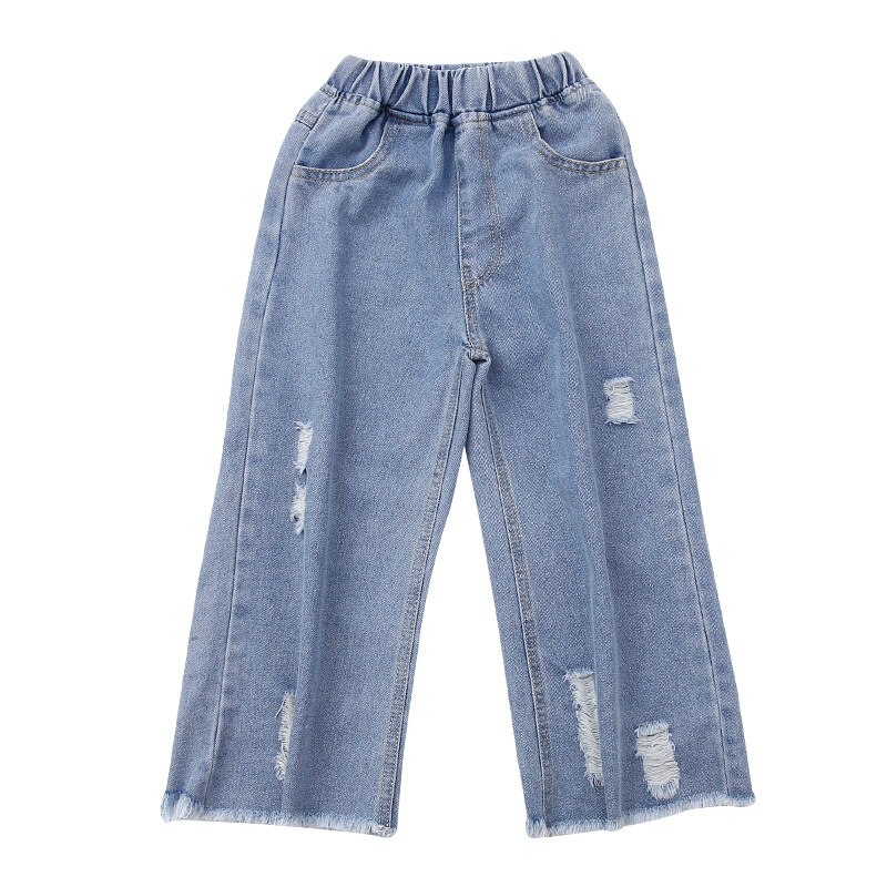 Pantalones vaqueros con agujeros rotos para niñas, Jeans finos de pierna ancha para niños, ropa para niñas de 4, 6, 8, 10 y 12 años, novedad de 2022