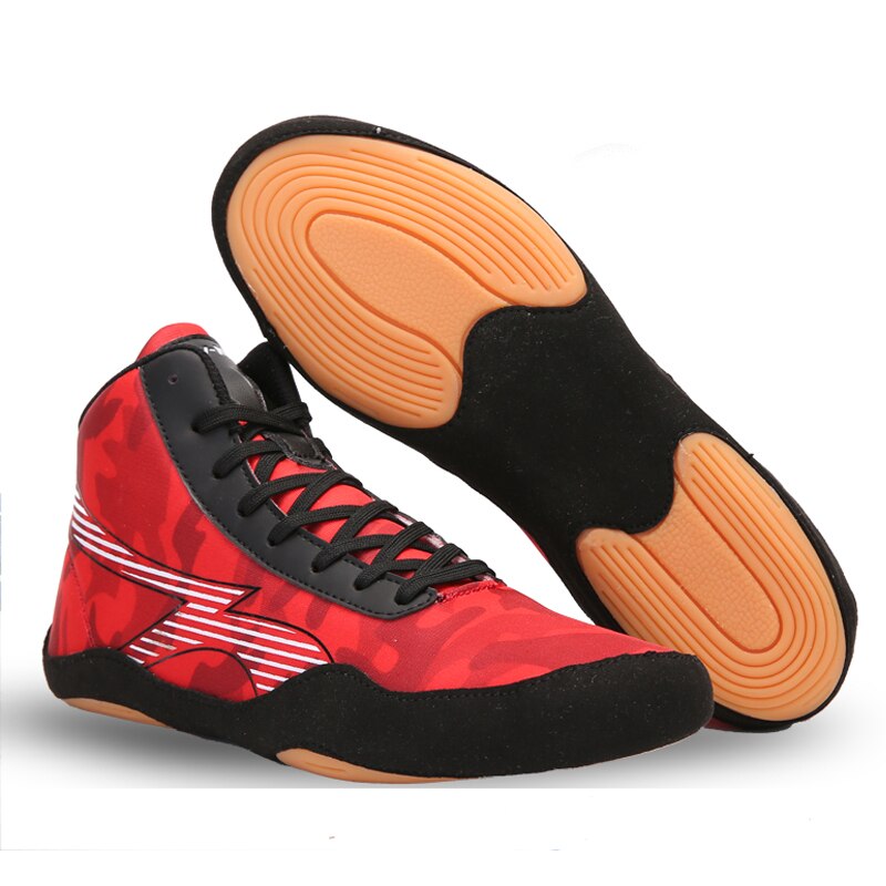 Wrestling Shoes Men Breathable Mesh Wrestling Footwears Anti Slilp Flighting Sneakers Male Boxing Shoes: Hong / 5.5