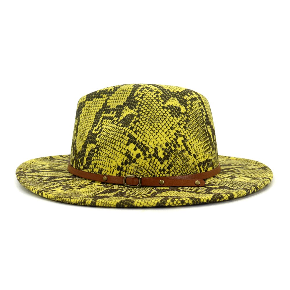 Autumn Winter Snakeskin pattern Fedora Top Jazz Hats Wide Brim Fedora Hats for Woman