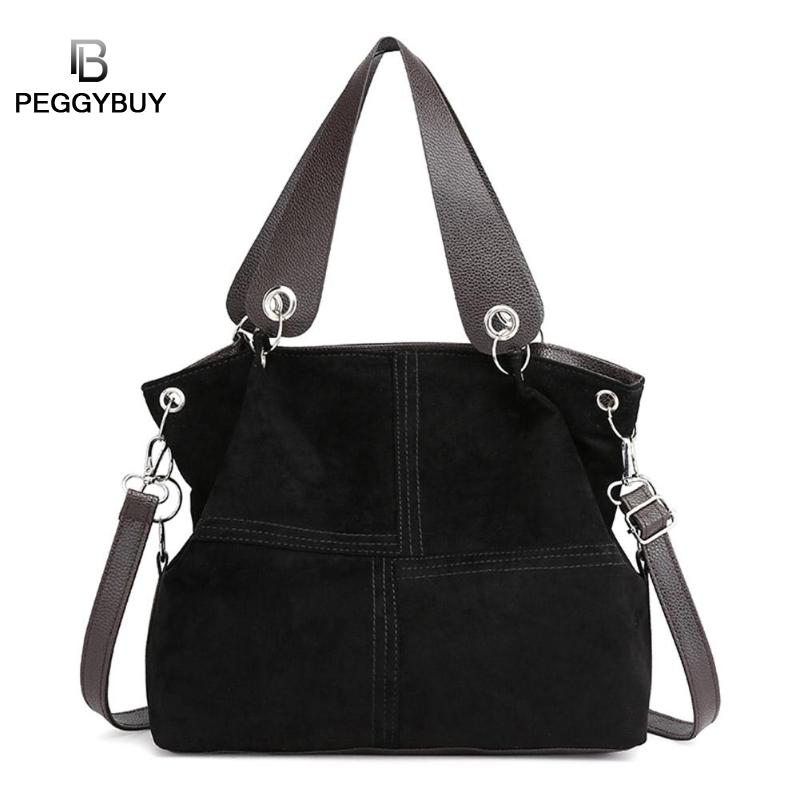 Top-handle Bags Mulheres Bolsa de Ombro Fêmea Sacola Grande Mensageiro Saco Crossbody para As Mulheres De Couro De Veludo Macio 2020 Bolsa femenina: Black