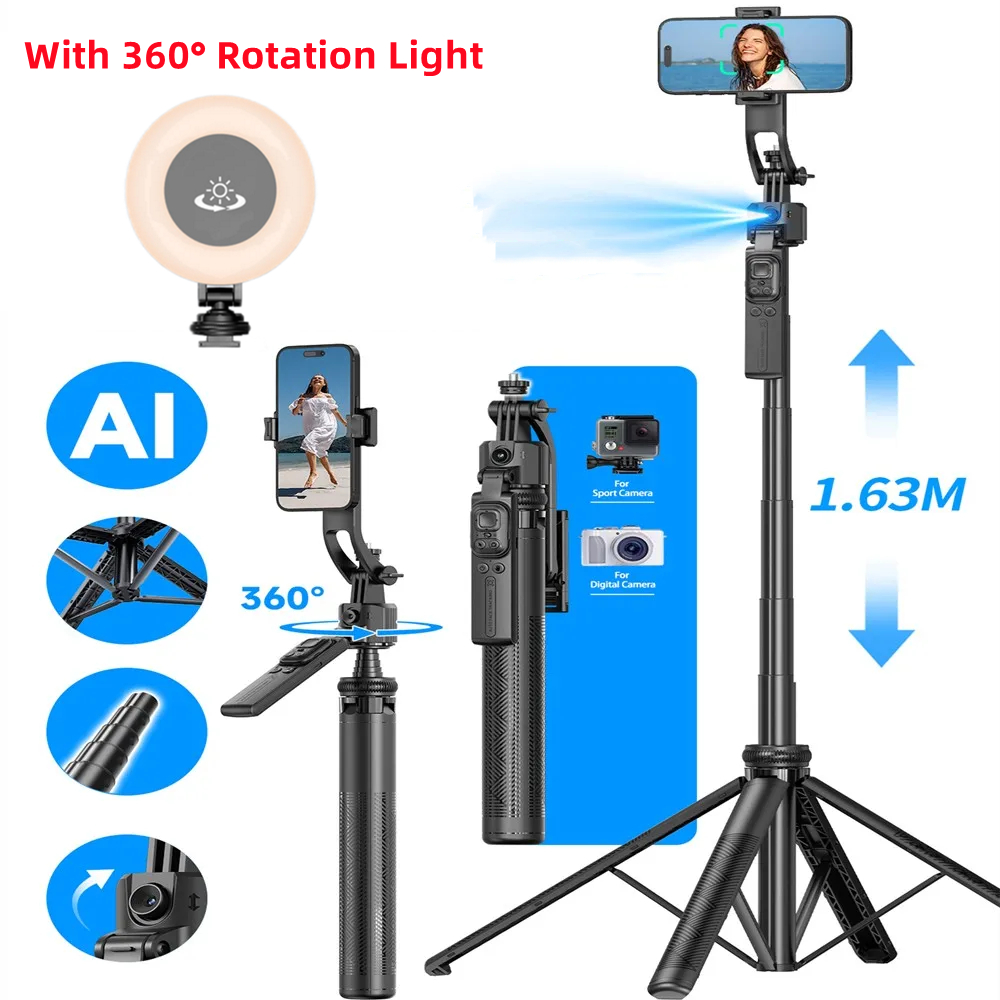 C17 Monopiede 360 ° Treppiede da tiro con tracciamento AI con rotazione automatica Luce di riempimento otturatore Bluetooth per supporto per telefono Bastone selfie wireless: green