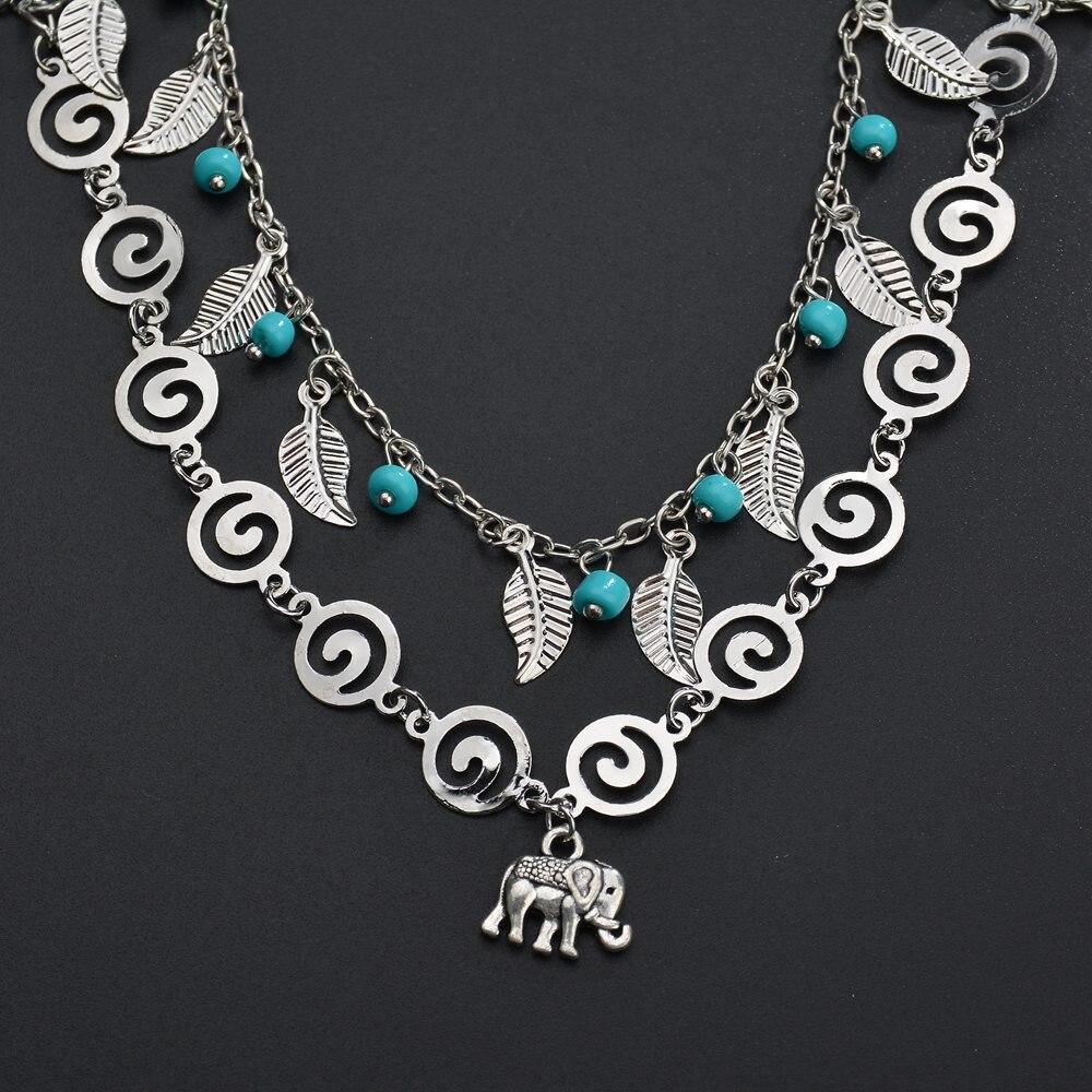 3D icon ankle bracelet foot jewelry barefoot sandal foot jewelry barefoot sandal leaf tree anglets peacock blue ball: Elephants