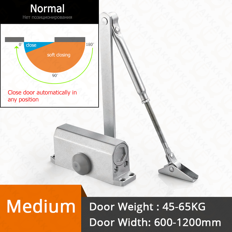 KAK Automatic Door Closer 2 Spring Hydraulic Buffer Adjustable Door Stopper Speed Mute Closing For 25 to 80KG Door Hardware: Silver M